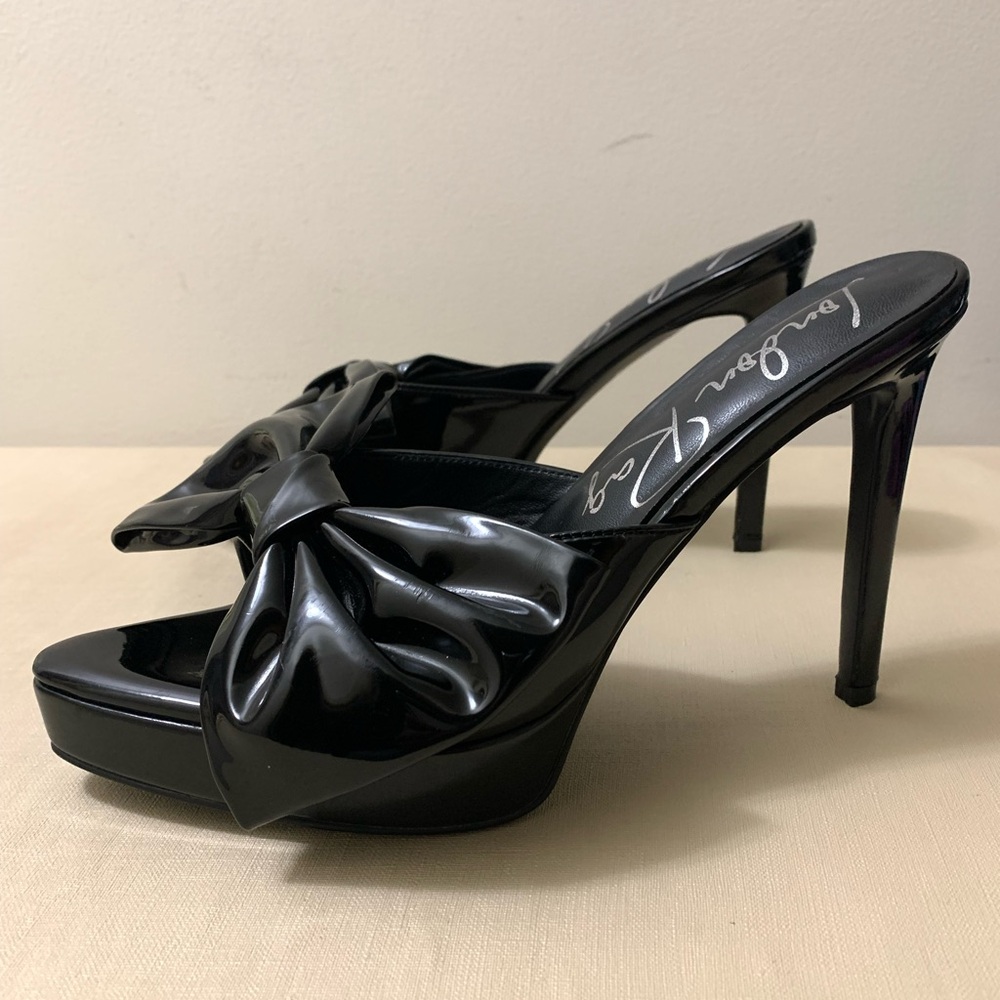 London Rag Black My Time Patent Pu Bow Detail High Heeled Black Sandal Wmns 8.5 - Picture 9 of 12